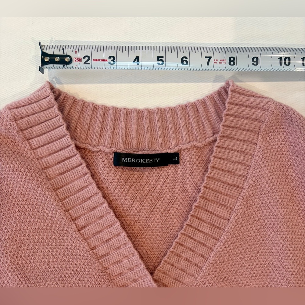Merokeety Blush Pink Exposed Hem Sleeve Ribbed Stretchy Button-Up Cardigan Large - Picture 8 of 15